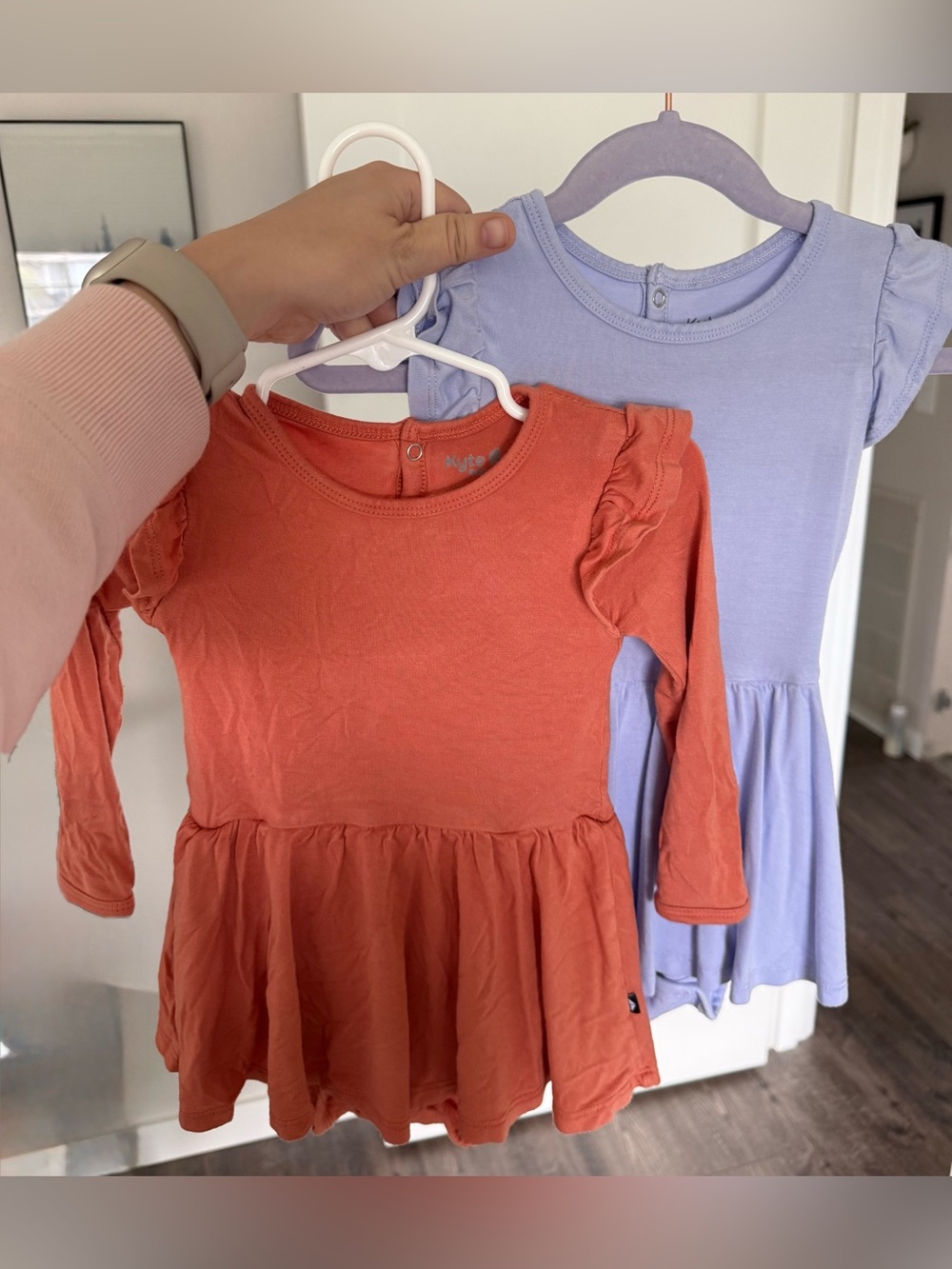 Kyte BABY Coral Ruffle Long Sleeve Dress with Lilac Dress Layer